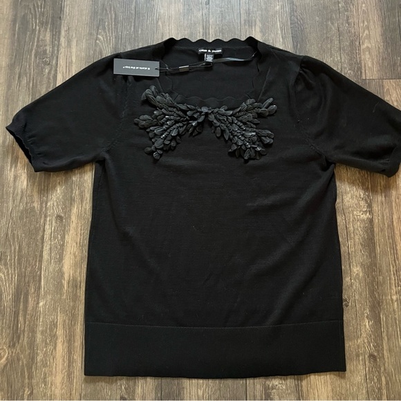 NWT Cable & Gauge Black Short Sleeve Bow Embellished Knit Top Holiday Party S - Picture 7 of 10